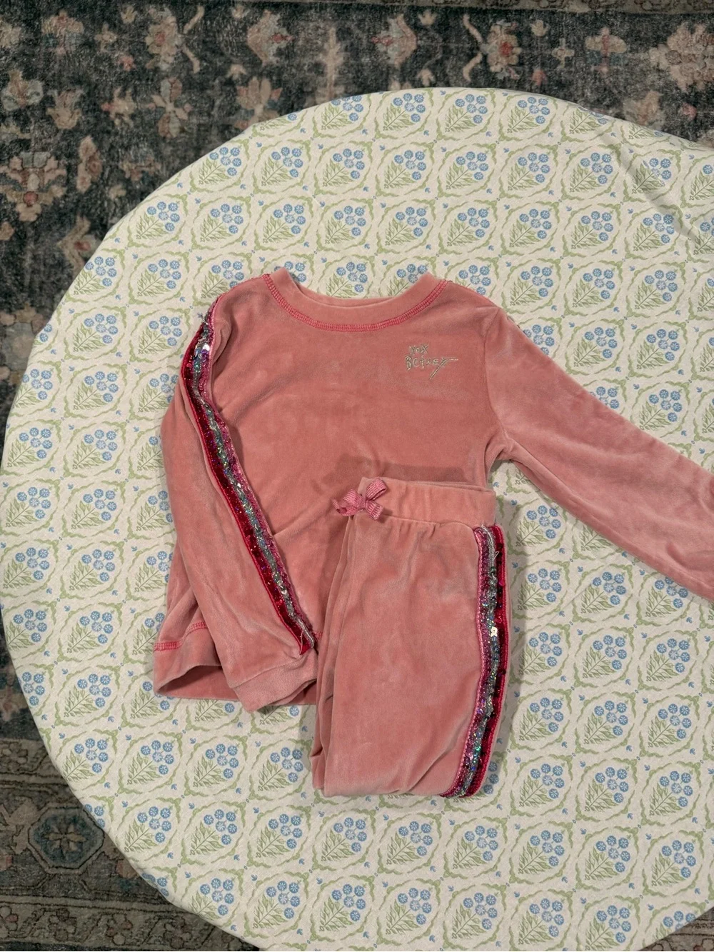 Betsey Johnson Pink Velvet Girls sweat suit Set with Sequin Trim